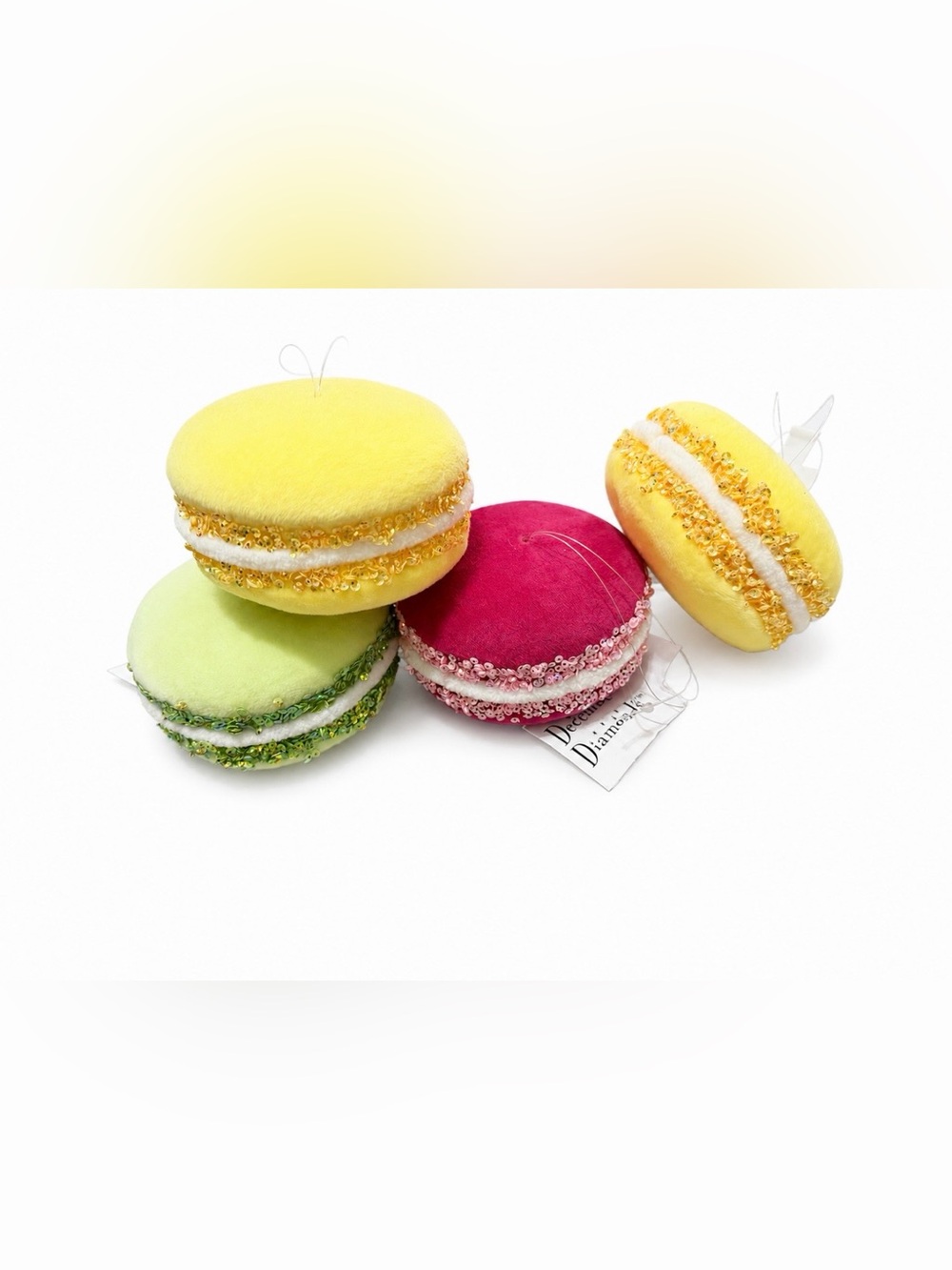 NEW DECEMBER DIAMONDS Macaron Set Of 4 Dessert Ornaments 4” - Velvet Glitter NWT